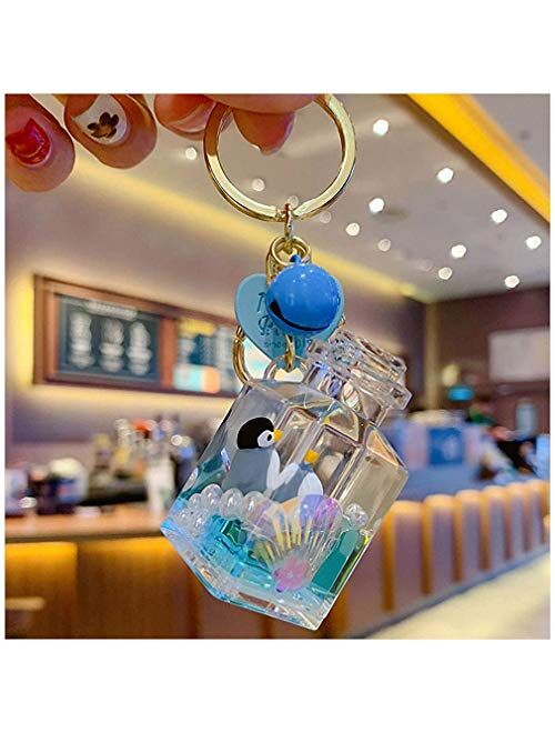 Kytrun Moving Liquid Key Chain Cute Marine Life Quicksand Bottle Key Chains Bag Keyring Car Key Chains Trinket Lovely Pendant Gifts Blue Whale