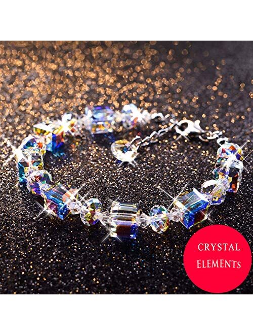 Kesaplan Elemental Crystal Bracelet for Women, 925 Sterling Silver Adjustable Link Bracelet, Valentines Day Gifts for Friends and Lovers, Jewelry Gifts for Mom and Wife