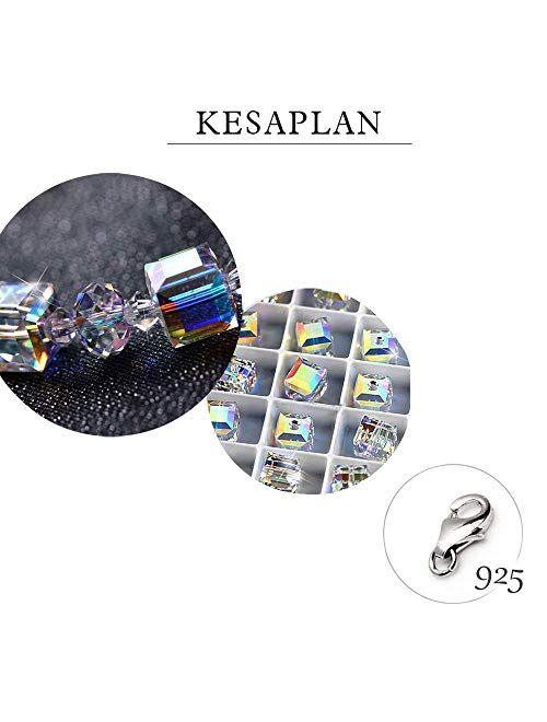 Kesaplan Elemental Crystal Bracelet for Women, 925 Sterling Silver Adjustable Link Bracelet, Valentines Day Gifts for Friends and Lovers, Jewelry Gifts for Mom and Wife