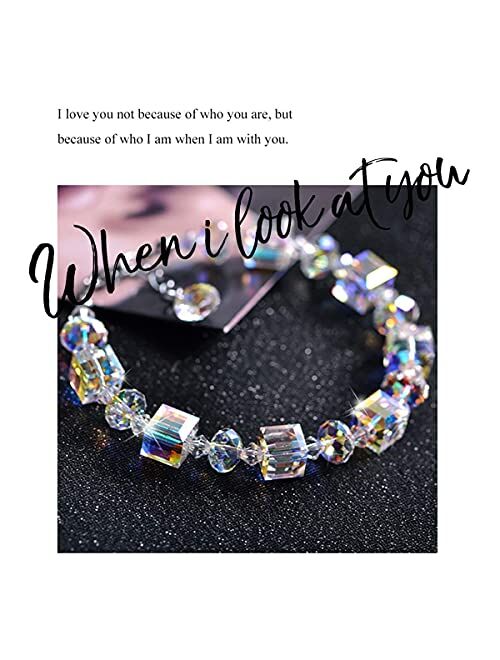 Kesaplan Elemental Crystal Bracelet for Women, 925 Sterling Silver Adjustable Link Bracelet, Valentines Day Gifts for Friends and Lovers, Jewelry Gifts for Mom and Wife