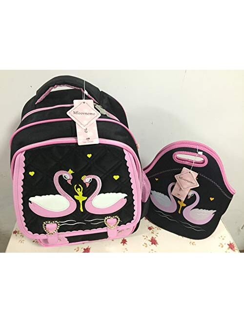 Mloovnemo Cute Swan Ballet Dancing Girl Diamond Sequins Waterproof Princess School Backpack Set Girls Book Bag (Large, Pink Set)