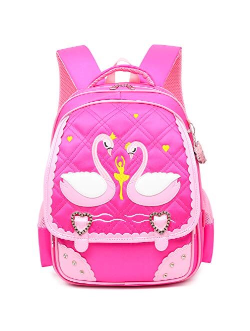 Mloovnemo Cute Swan Ballet Dancing Girl Diamond Sequins Waterproof Princess School Backpack Set Girls Book Bag (Large, Pink Set)