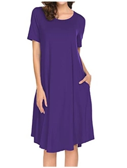 Locryz Women's Short Sleeve Pocket Swing Dress Casual Loose T-Shirt Dress