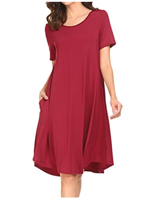 Locryz Women's Short Sleeve Pocket Swing Dress Casual Loose T-Shirt Dress