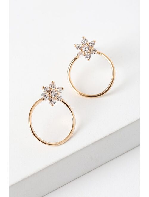 Lulus Perfection and Beauty Gold Rhinestone Hoop Earrings