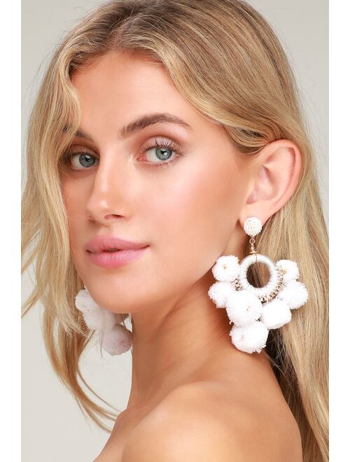 Buy Lulus Fayre Lee White and Gold Pom Pom Earrings online