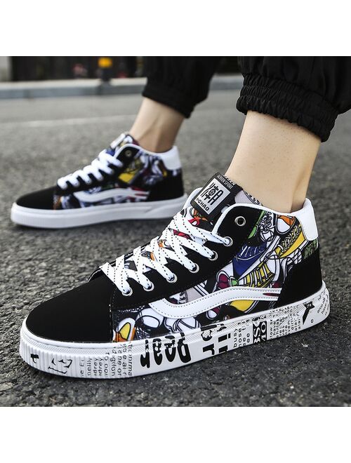 Men Casual Canvas Shoes High Top Print Sneakers