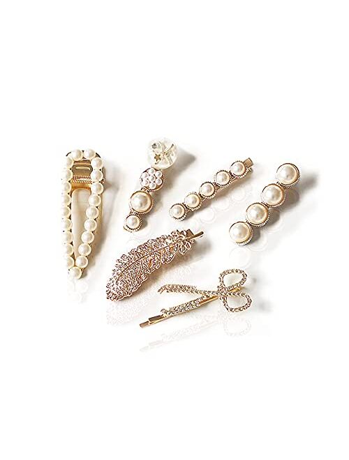 Rugelyss 5 Pcs Starfish Shell Pearls and Rhinestone Hair Clips, Handmade Hair Barrettes, Alligator bobby pins, Glitter Crystal Hairpin, Elegant Gold Hair Accessories, Gif