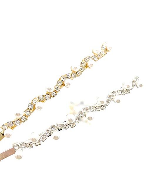 4 Pcs Women's Pearl Rhinestone Hair Clip Antler Plum Branch Bobby Pins Barrette Hairpin Metal Side Clips Wedding Hair Clips Hair Accessories for Women