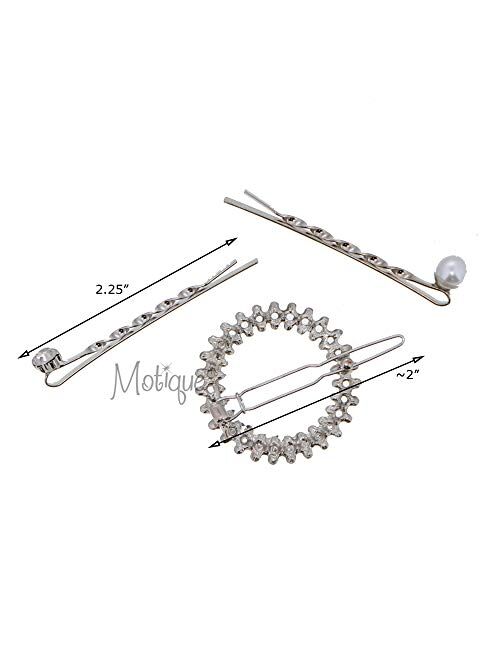 Studded Rhinestone And Pearl Hair Pins Decorative Bobby Pin Hair Barrette Sets (6 Singles) - Circular Set