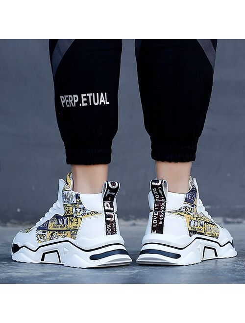 New Men Graffiti Sneakers Casual Walking Shoes Lovers Printing Fashion Cartoon Canvas Shoes Flat Tenis High Top Skateboard Shoes