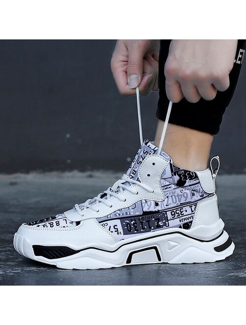 New Men Graffiti Sneakers Casual Walking Shoes Lovers Printing Fashion Cartoon Canvas Shoes Flat Tenis High Top Skateboard Shoes