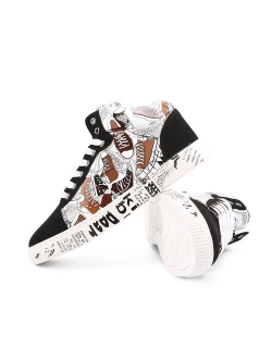 Men's Shoes Casual Flats Fashion Graffiti Printed High Top Men Sneakers Unisex Comfortable Fabric Men Footwear