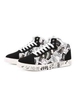 Men's Shoes Casual Flats Fashion Graffiti Printed High Top Men Sneakers Unisex Comfortable Fabric Men Footwear