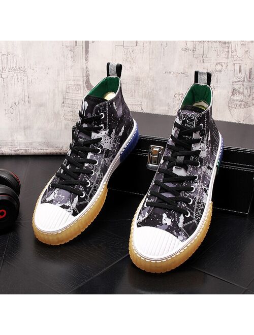 New tide canvas shoes graffiti men's shoes platform shoes punk Hip hop high tops designer sneakers