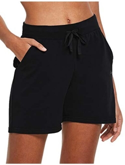 Women's 5" Lightweight Cotton Yoga Pocketed Lounge Walking Shorts Pajama Activewear Travel Shorts