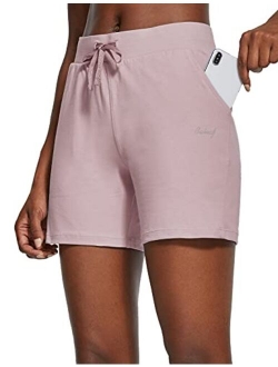Women's 5" Lightweight Cotton Yoga Pocketed Lounge Walking Shorts Pajama Activewear Travel Shorts