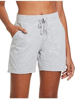 Women's 5" Lightweight Cotton Yoga Pocketed Lounge Walking Shorts Pajama Activewear Travel Shorts