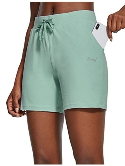 Women's 5" Lightweight Cotton Yoga Pocketed Lounge Walking Shorts Pajama Activewear Travel Shorts