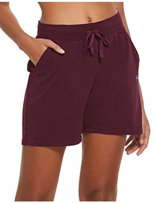 BALEAF Women's 5" Lightweight Cotton Yoga Pocketed Lounge Walking Shorts Pajama Activewear Travel Shorts