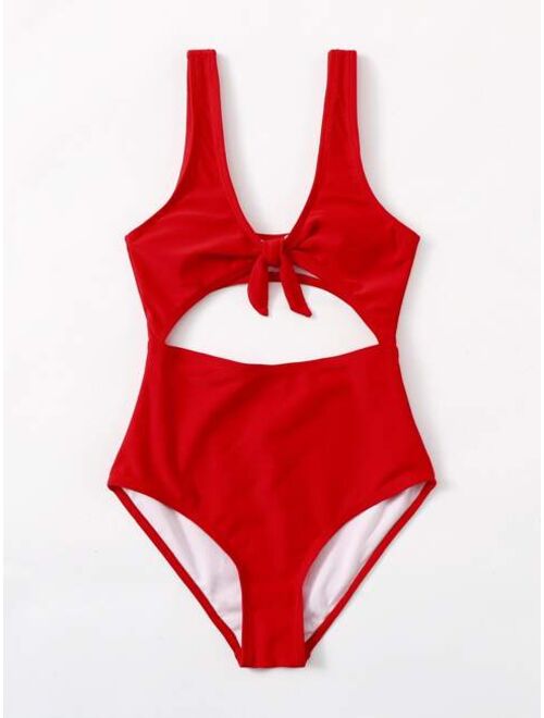 Buy Shein BASICS Girls Cut-out Knot One Piece Swimsuit online | Topofstyle