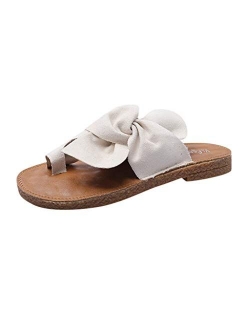 Women's Ring Toe Knotted Flat Slippers Low Heel Sandals Vintage Casual Beach Flip Flops Sandals