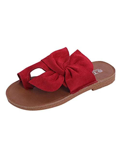 Women's Ring Toe Knotted Flat Slippers Low Heel Sandals Vintage Casual Beach Flip Flops Sandals