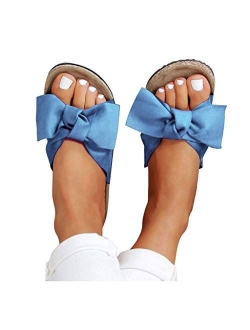 Sandals for Women Casual Summer Bowknot Open Toe Sandals Shoes Bohemian OutdoorSlippers Sandals Flat Beach Sandals