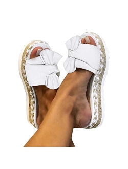 Sandals for Women Casual Summer Bowknot Open Toe Sandals Shoes Bohemian OutdoorSlippers Sandals Flat Beach Sandals