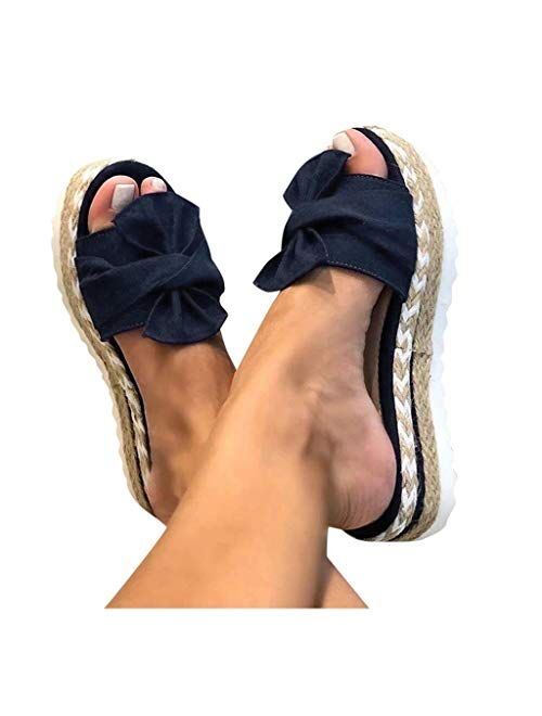 Sandals for Women Casual Summer Bowknot Open Toe Sandals Shoes Bohemian OutdoorSlippers Sandals Flat Beach Sandals