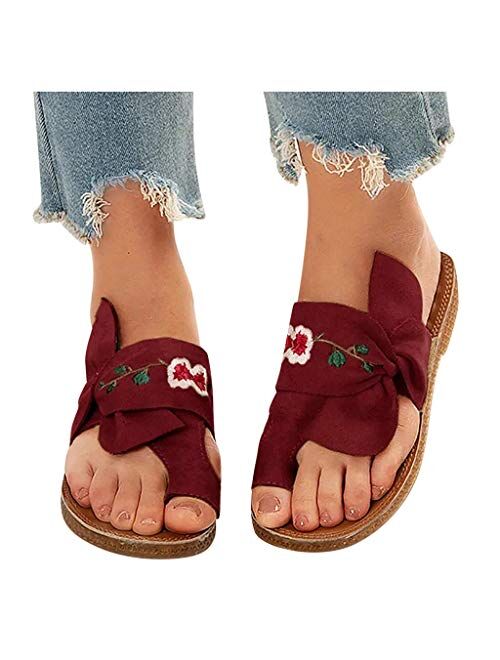 Sandals for Women Casual Summer Bowknot Open Toe Sandals Shoes Bohemian OutdoorSlippers Sandals Flat Beach Sandals