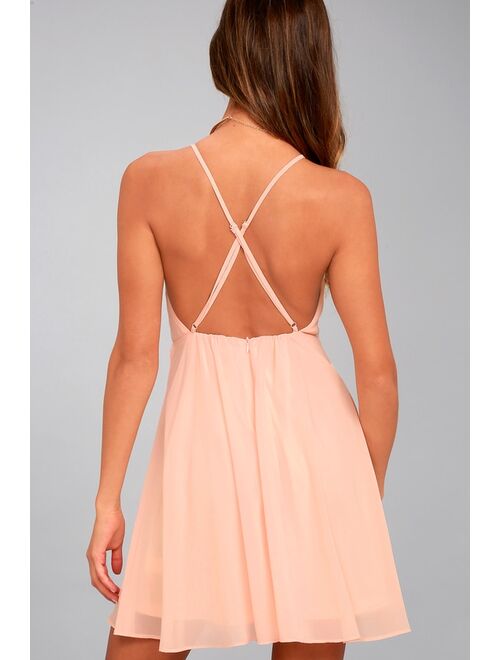 Lulus Letter of Love Blush Pink Backless Skater Dress