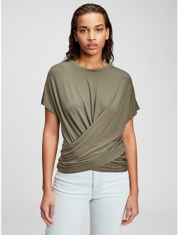 Wrap Short Sleeve Crew Neck T-Shirt