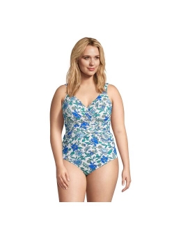 Plus Size Lands' End SlenderSuit Tummy Control Surplice One-Piece Swimsuit