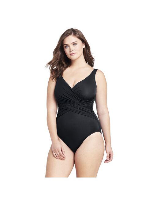 Plus Size Lands' End SlenderSuit Tummy Control Surplice One-Piece Swimsuit