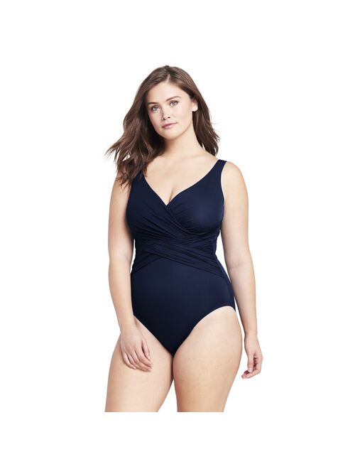 Plus Size Lands' End SlenderSuit Tummy Control Surplice One-Piece Swimsuit