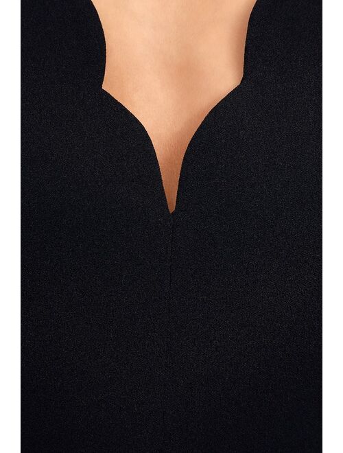 Lulus Feeling Coy Black Scalloped V-Neck Bodycon Dress