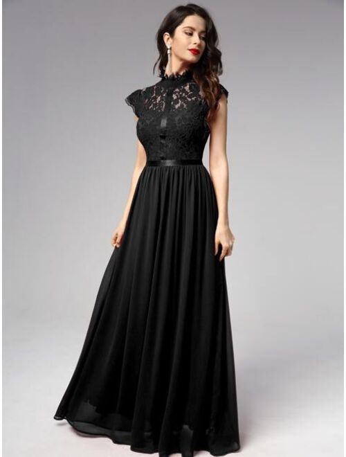 MIUSOL Ribbon Detail Lace Bodice Chiffon Prom Dress