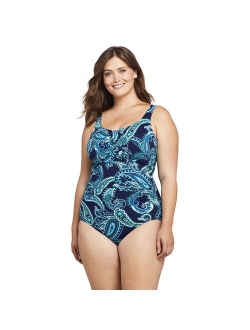 Plus Size Lands' End SlenderSuit DD-Cup Tummy Control One-Piece Swimsuit Print