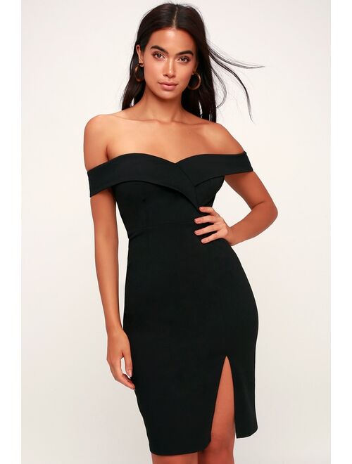 Lulus Classic Glam Black Off-the-Shoulder Bodycon Dress