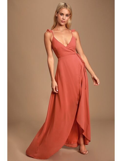 Lulus Here's To Us Rose High-Low Wrap Dress