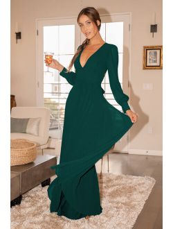 Talk About Divine Hunter Green Long Sleeve Backless Maxi Dress