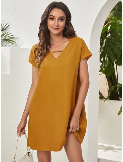 Buy Shein V Cut Neck Solid Tunic Dress Online Topofstyle