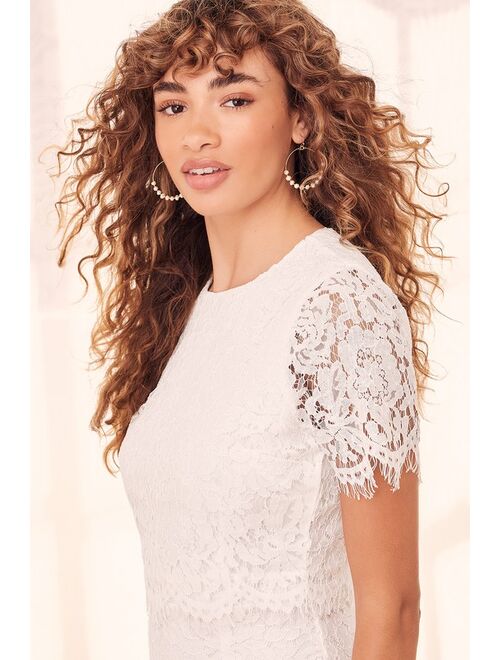 Lulus Devotion White Lace Short Sleeve Midi Dress