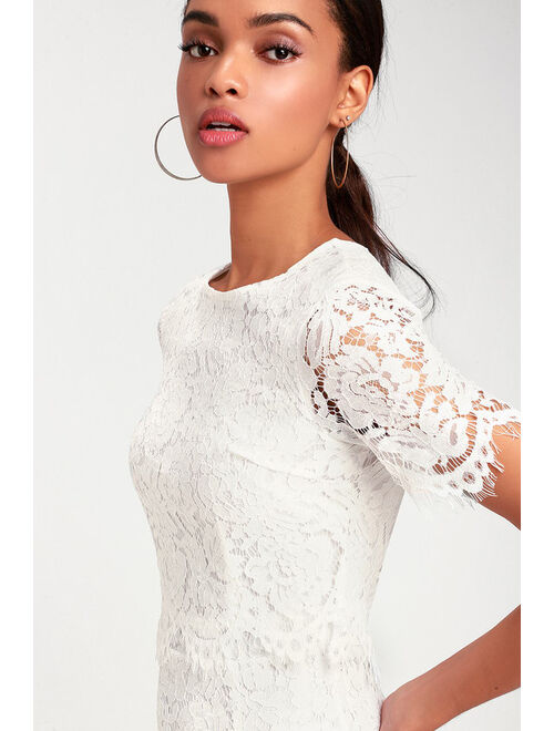 Lulus Devotion White Lace Short Sleeve Midi Dress