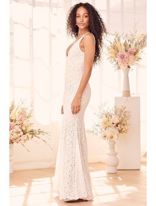 Lulus Sincerely, Your Love White Lace Mermaid Maxi Dress