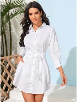 asymmetrical hem twist front shirt dress