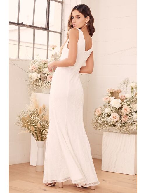 Lulus Romantic Promises White Lace Mermaid Maxi Dress