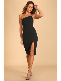 Happiest Hour Black Asymmetrical Bodycon Midi Dress