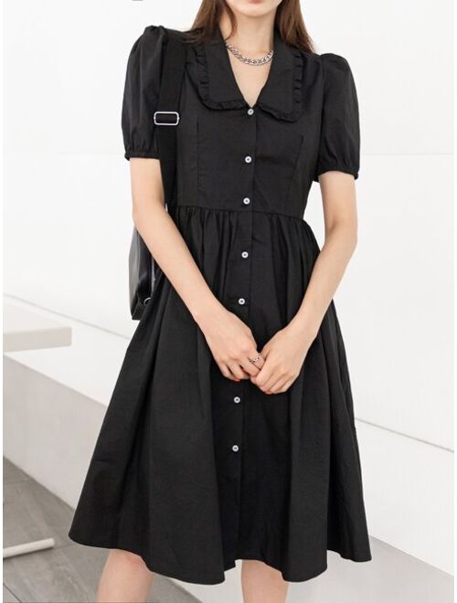 DAZY Peter Pan Collar Puff Sleeve Shirt Dress